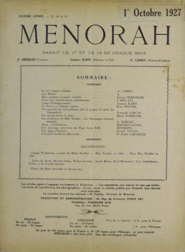 Menorah : L’Illustration Juive Vol.06 N°14-15 (01 oct. 1927)